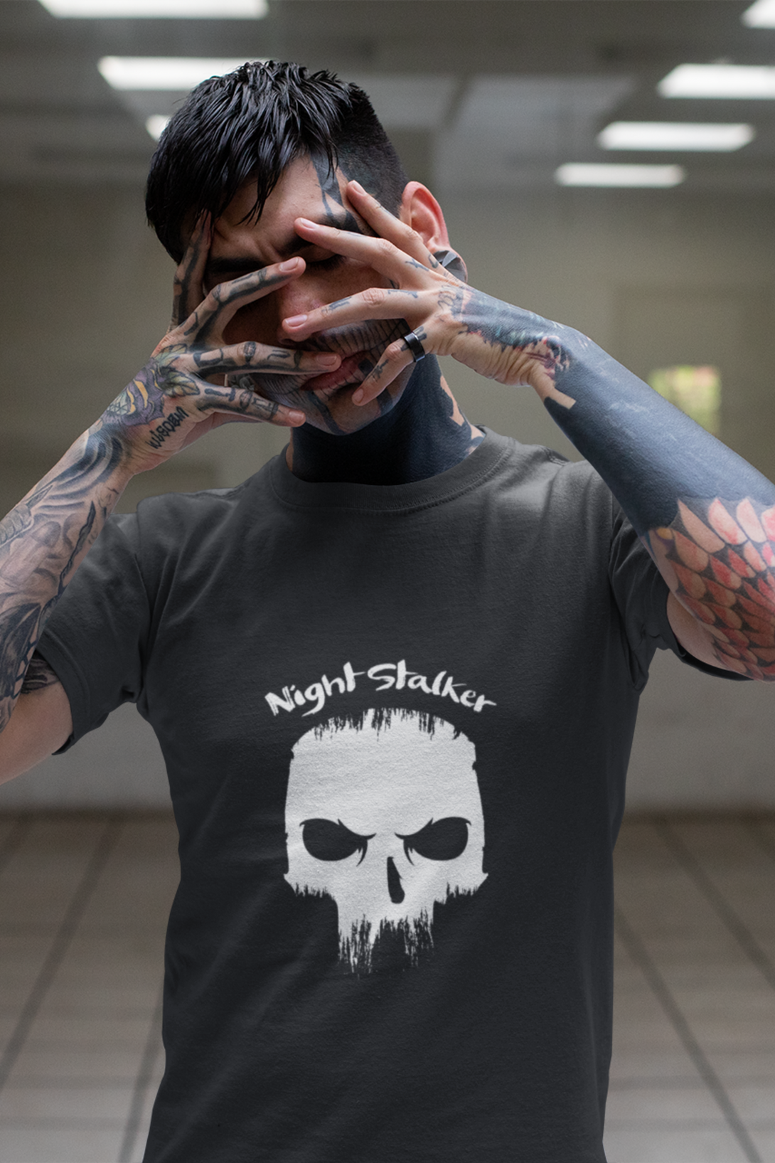 Skull Night Stalker Printed T Shirt For Men - WowWaves