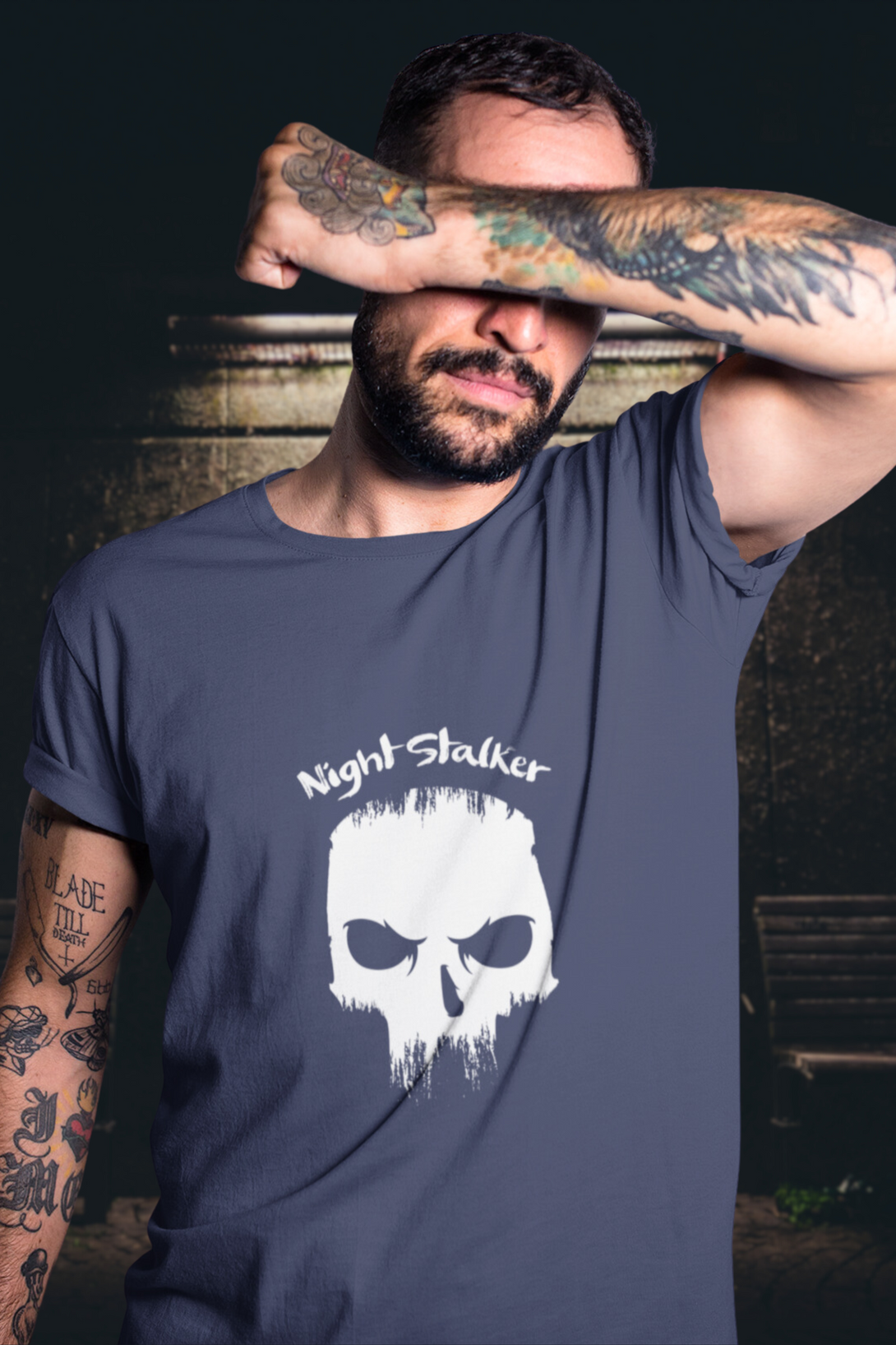 Skull Night Stalker Printed T Shirt For Men - WowWaves - 2