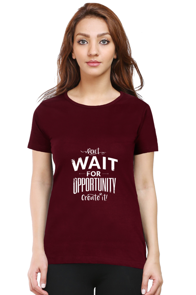 Create Opportunity Printed Scoop Neck T-Shirt For Women - WowWaves - 8