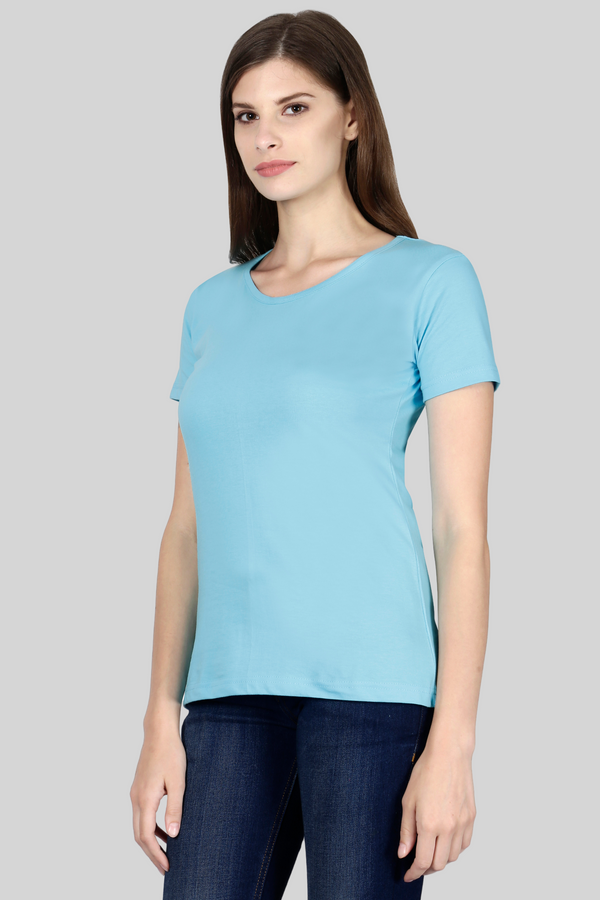 Skyblue Scoop Neck T-Shirt For Women - WowWaves