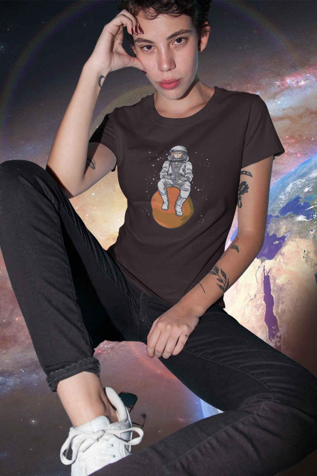 Space Explorer Printed T-Shirt For Women - WowWaves - 2
