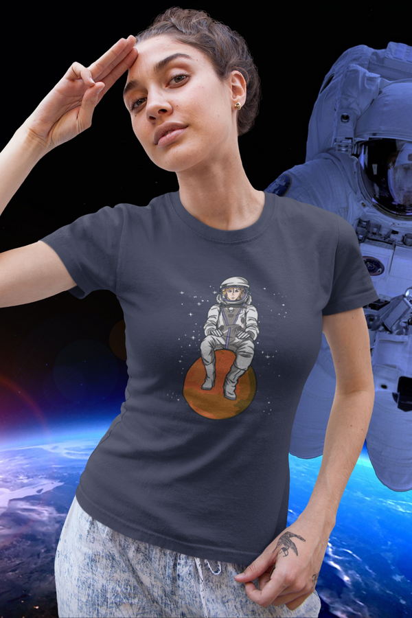 Space Explorer Printed T-Shirt For Women - WowWaves