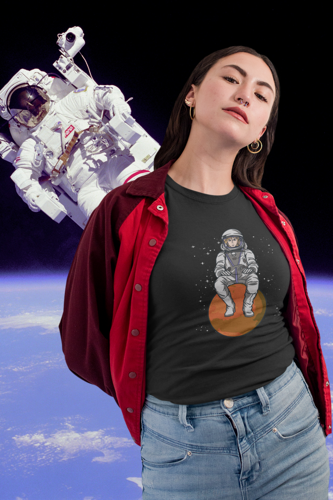 Space Explorer Printed T-Shirt For Women - WowWaves - 5
