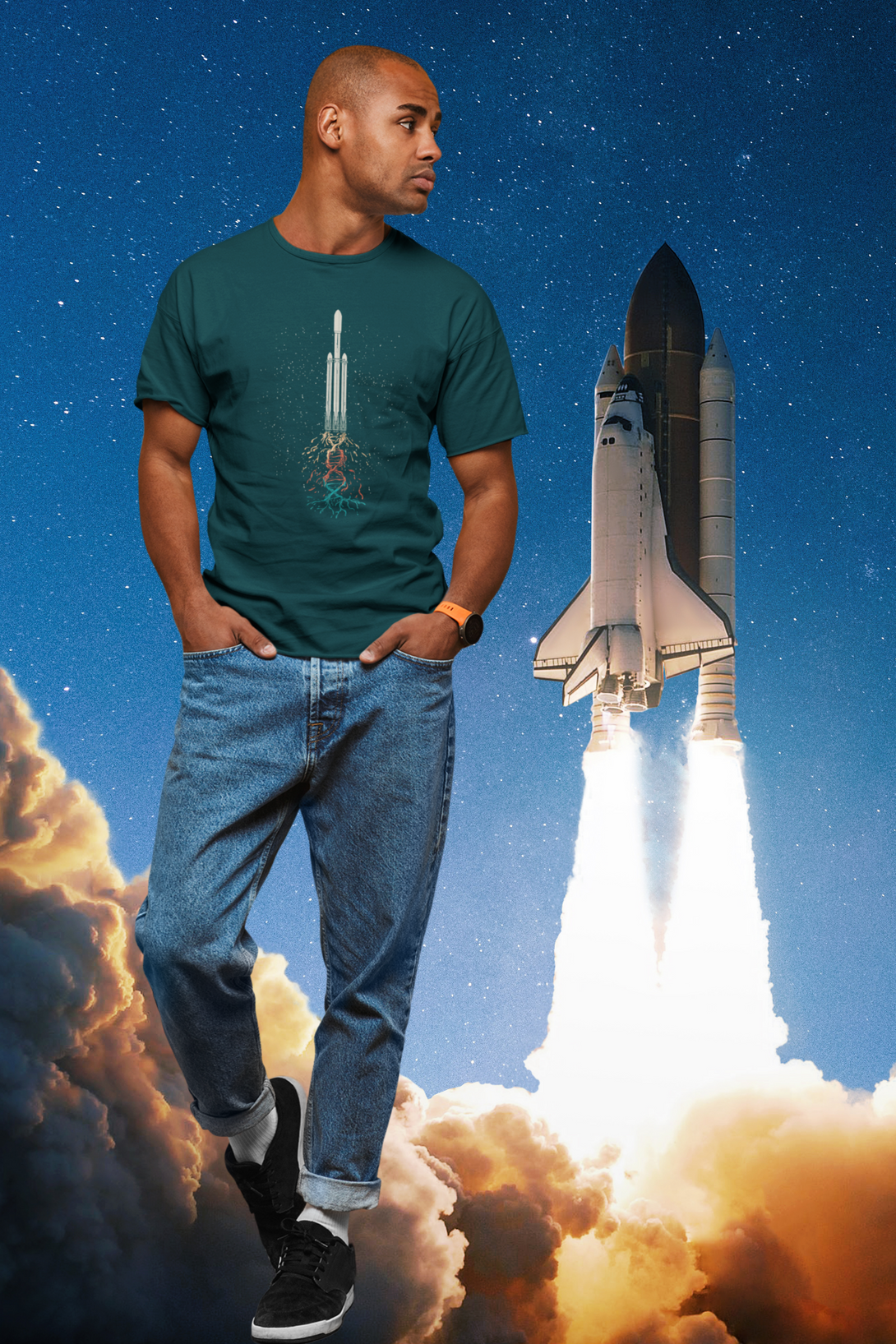 Space Rocket Printed T-Shirt For Men - WowWaves - 2