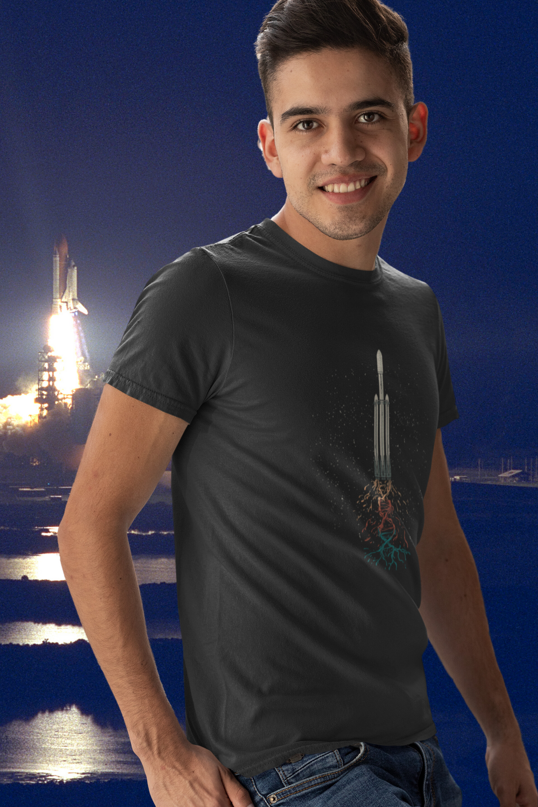 Space Rocket Printed T-Shirt For Men - WowWaves - 3
