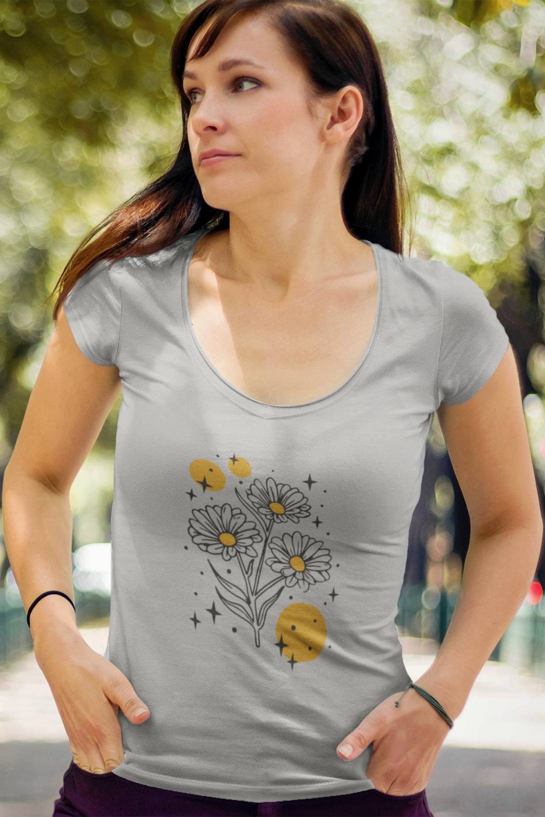 Sparkling Flowers Printed Scoop Neck T-Shirt For Women - WowWaves - 2