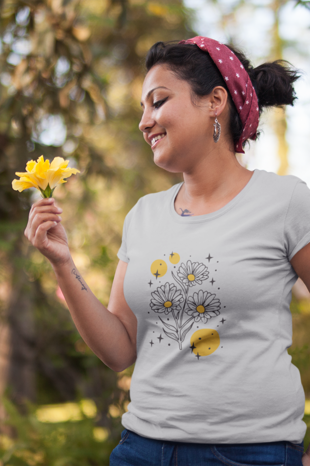 Sparkling Flowers Printed T-Shirt For Women - WowWaves - 5