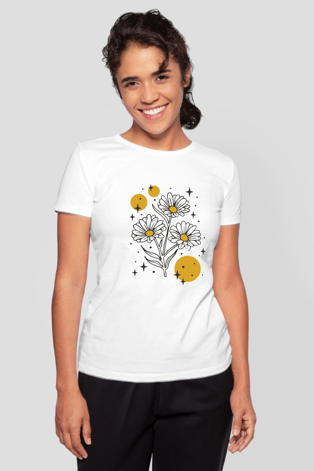 Sparkling Flowers Printed T-Shirt For Women - WowWaves - 8