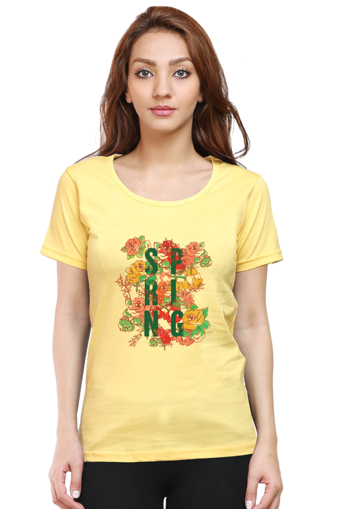 Spring Vibes Printed Scoop Neck T-Shirt For Women - WowWaves - 11