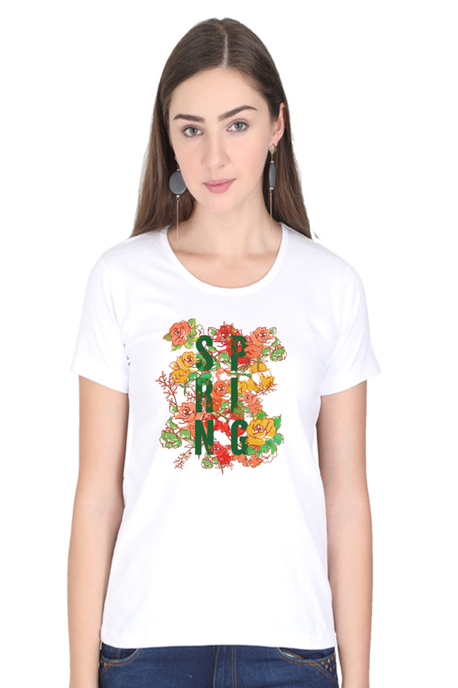 Spring Vibes Printed Scoop Neck T-Shirt For Women - WowWaves - 12