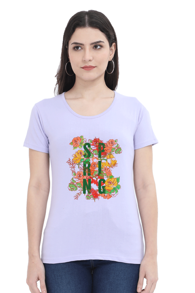 Spring Vibes Printed Scoop Neck T-Shirt For Women - WowWaves - 7