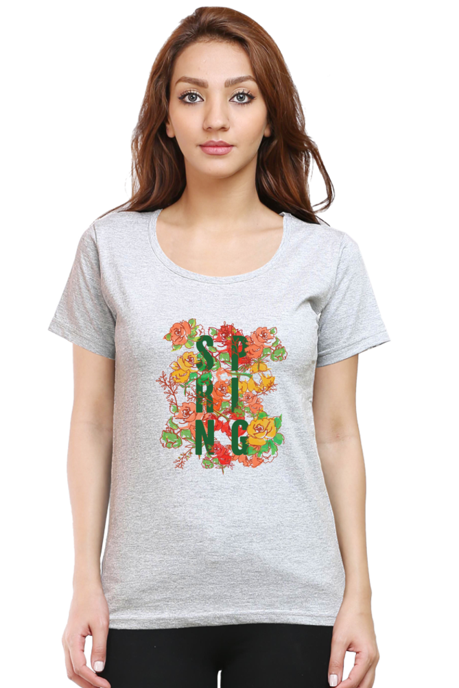 Spring Vibes Printed Scoop Neck T-Shirt For Women - WowWaves - 8