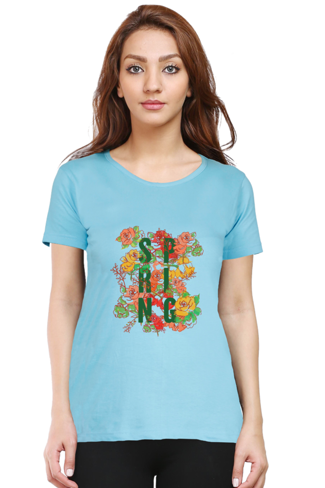 Spring Vibes Printed Scoop Neck T-Shirt For Women - WowWaves - 10