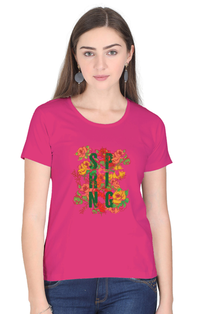 Spring Vibes Printed Scoop Neck T-Shirt For Women - WowWaves - 9