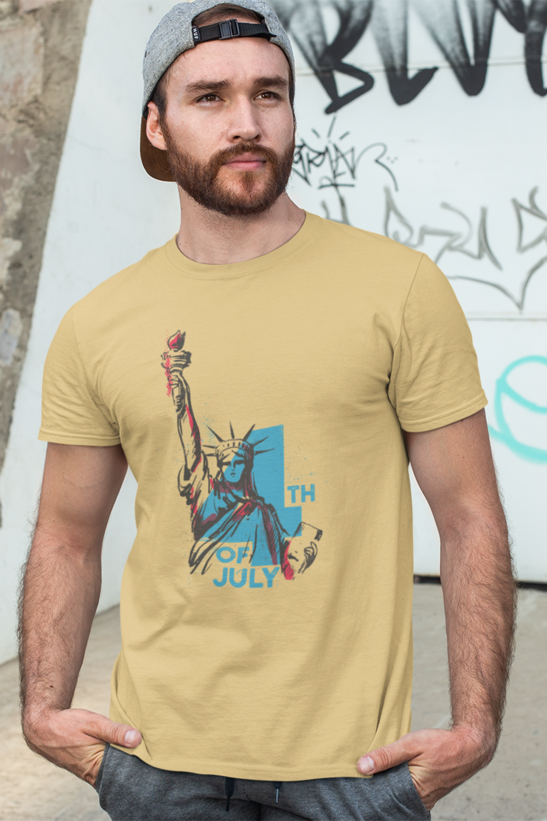 Statue Of Liberty Vintage Printed T-Shirt For Men - WowWaves