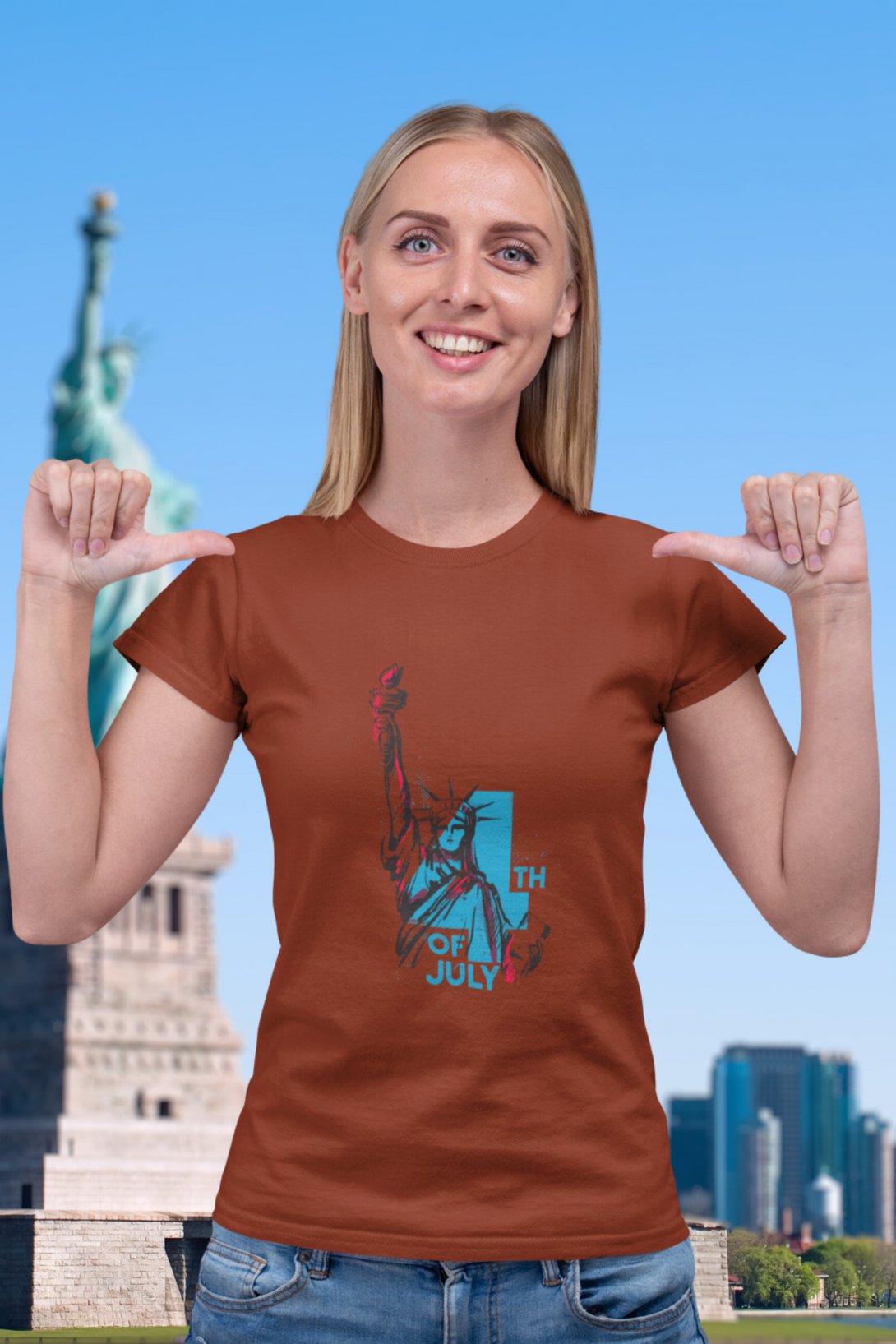 Statue Of Liberty Vintage Printed T-Shirt For Women - WowWaves - 7