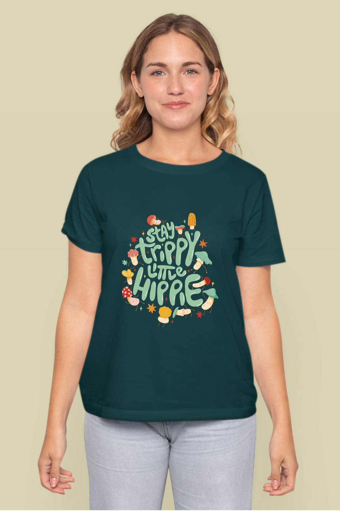Stay Trippy Little Hippie Printed T-Shirt For Women - WowWaves - 10