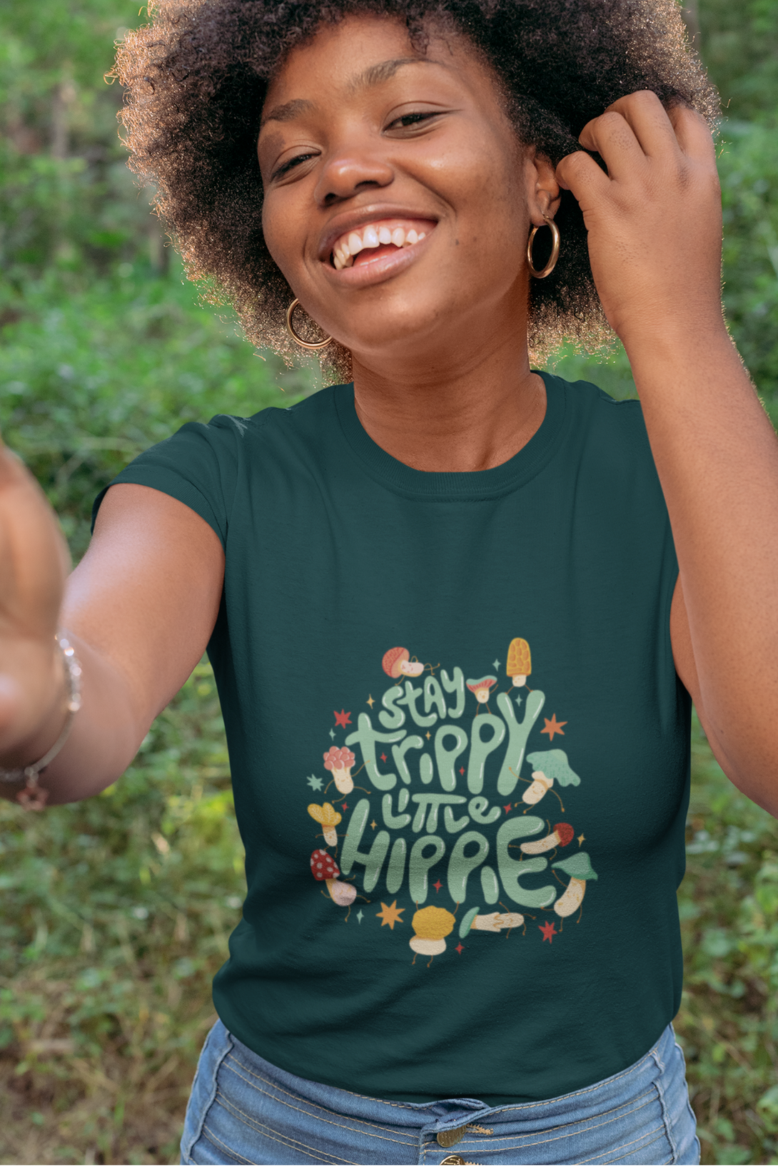Stay Trippy Little Hippie Printed T-Shirt For Women - WowWaves - 5
