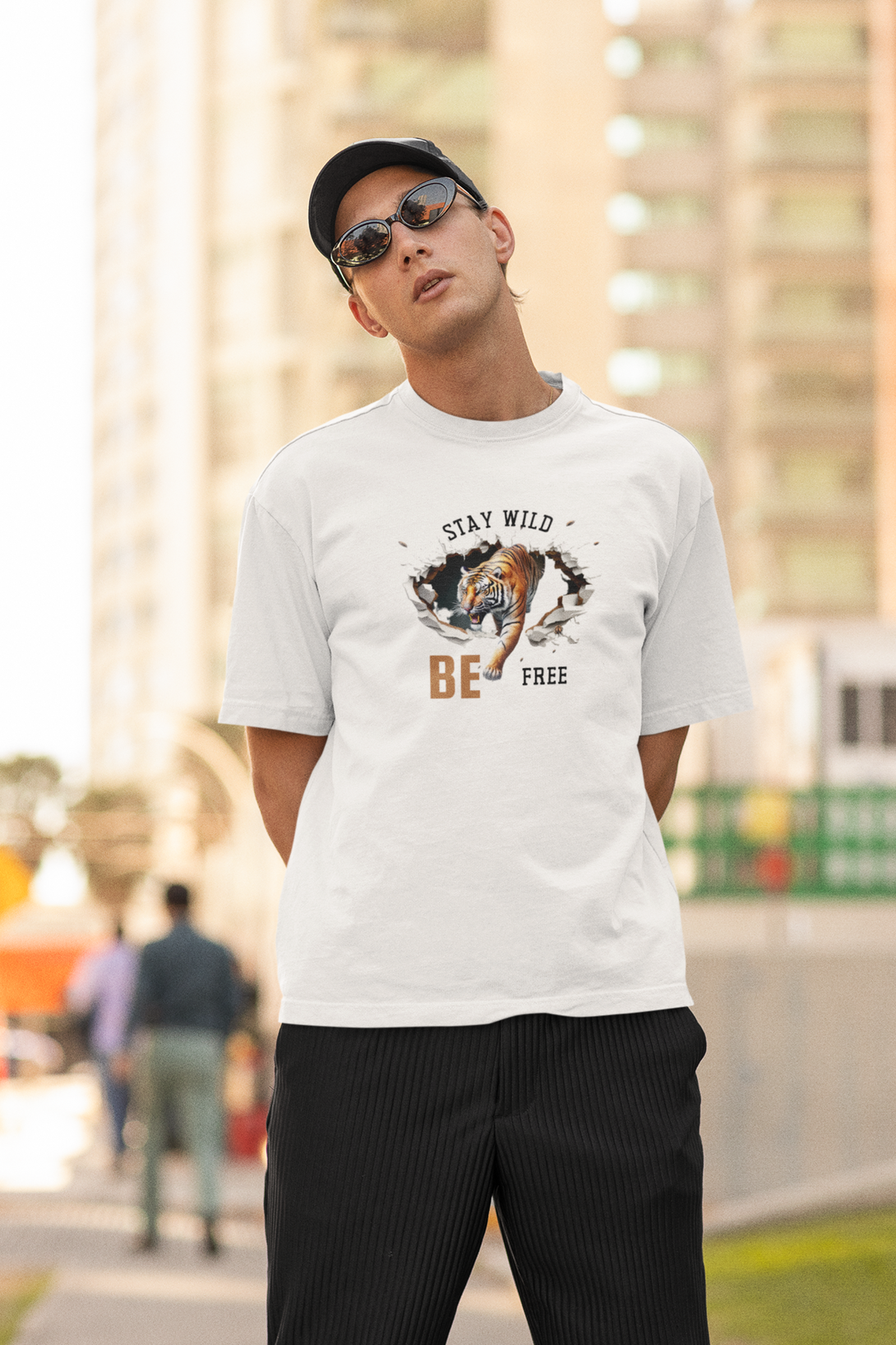 Stay Wild And Be Free Printed Oversized T-Shirt For Men - WowWaves - 2