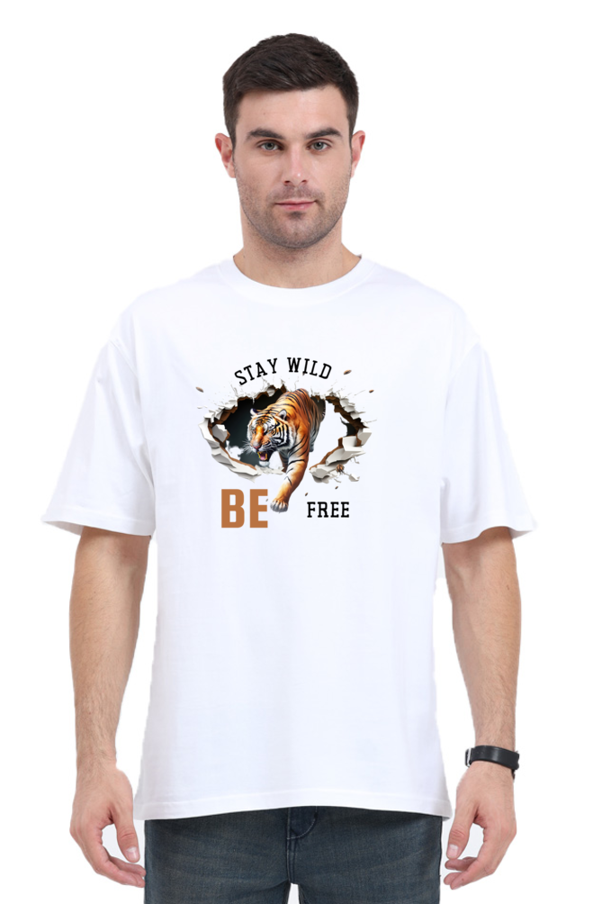 Stay Wild And Be Free Printed Oversized T-Shirt For Men - WowWaves - 6