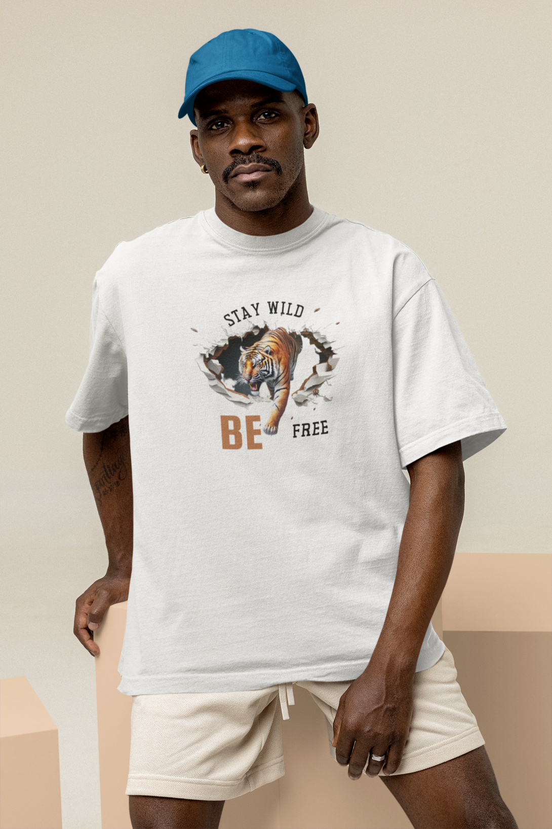 Stay Wild And Be Free Printed Oversized T-Shirt For Men - WowWaves - 4