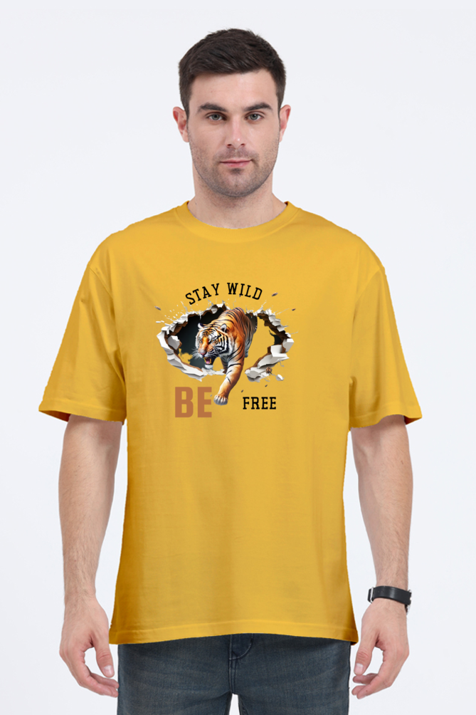 Stay Wild And Be Free Printed Oversized T-Shirt For Men - WowWaves - 5