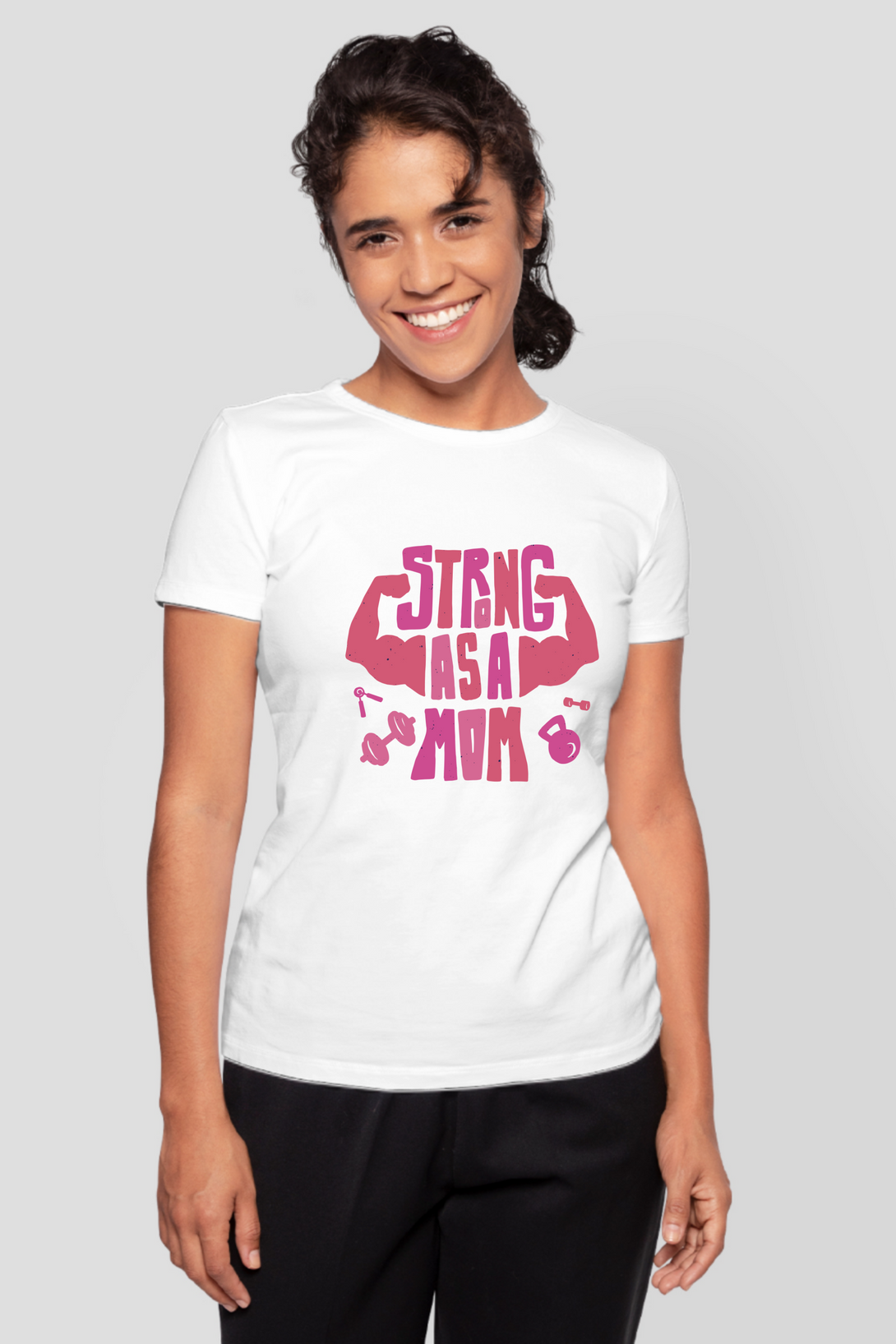 Strong As A Mom Printed T-Shirt For Women - WowWaves - 7