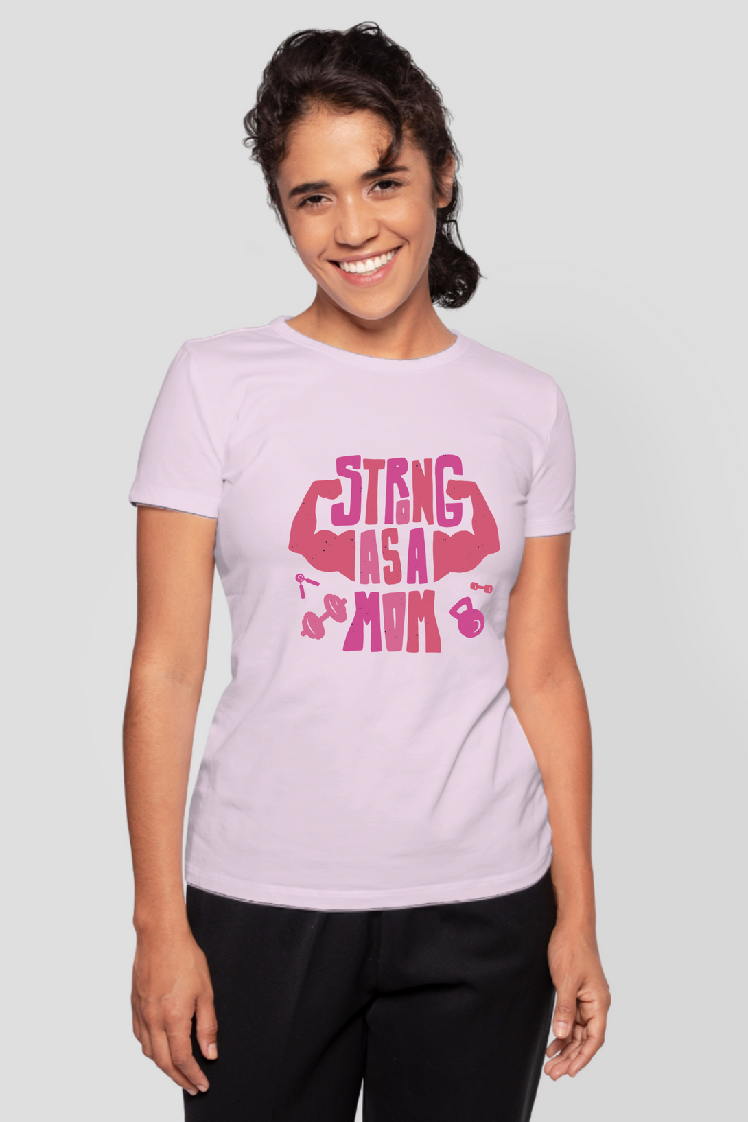 Strong As A Mom Printed T-Shirt For Women - WowWaves - 8