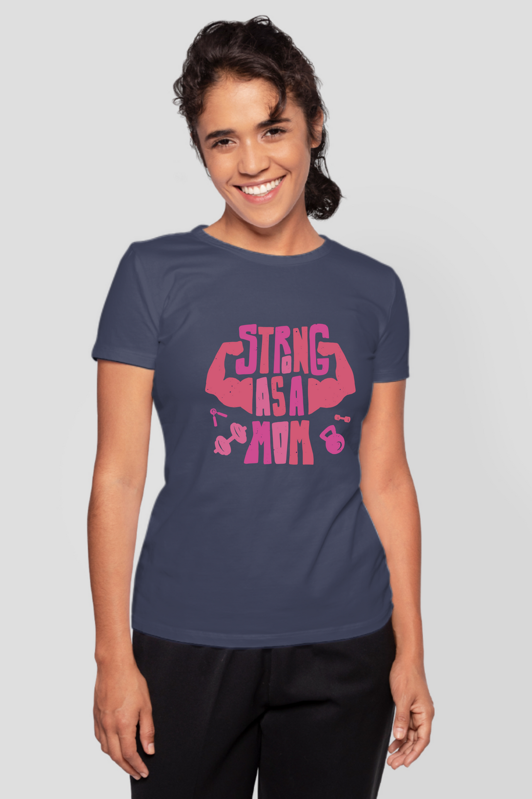 Strong As A Mom Printed T-Shirt For Women - WowWaves - 9