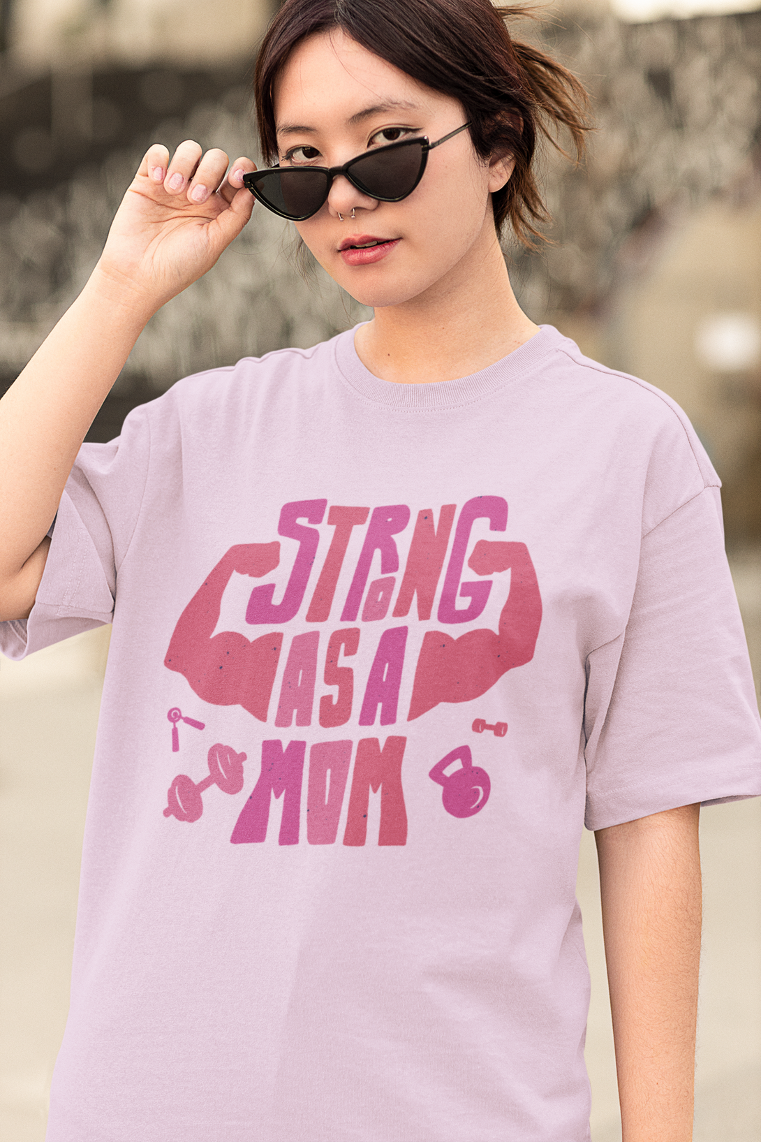 Strong Mom Gym Printed Oversized T-Shirt For Women - WowWaves - 6
