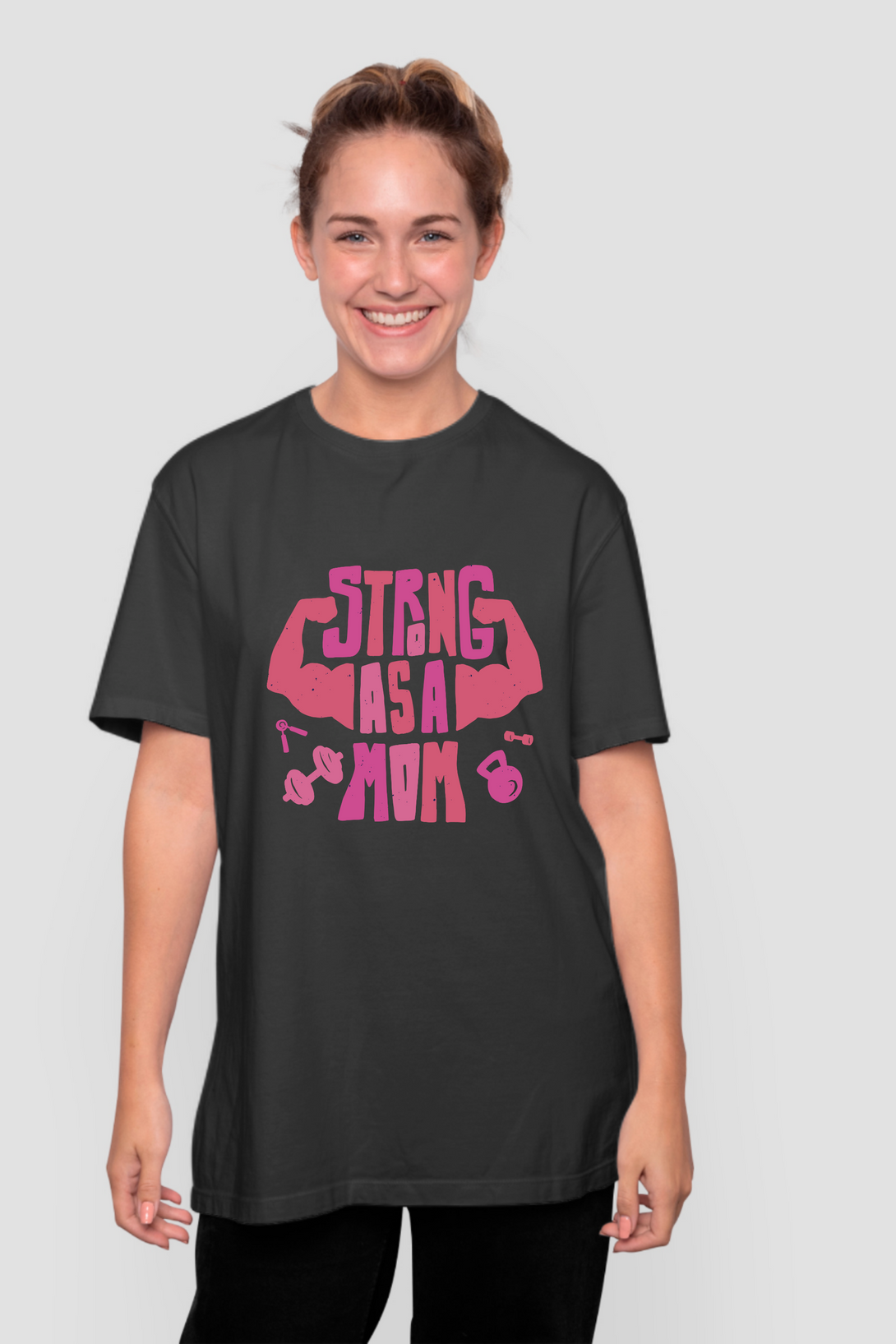 Strong Mom Gym Printed Oversized T-Shirt For Women - WowWaves - 7