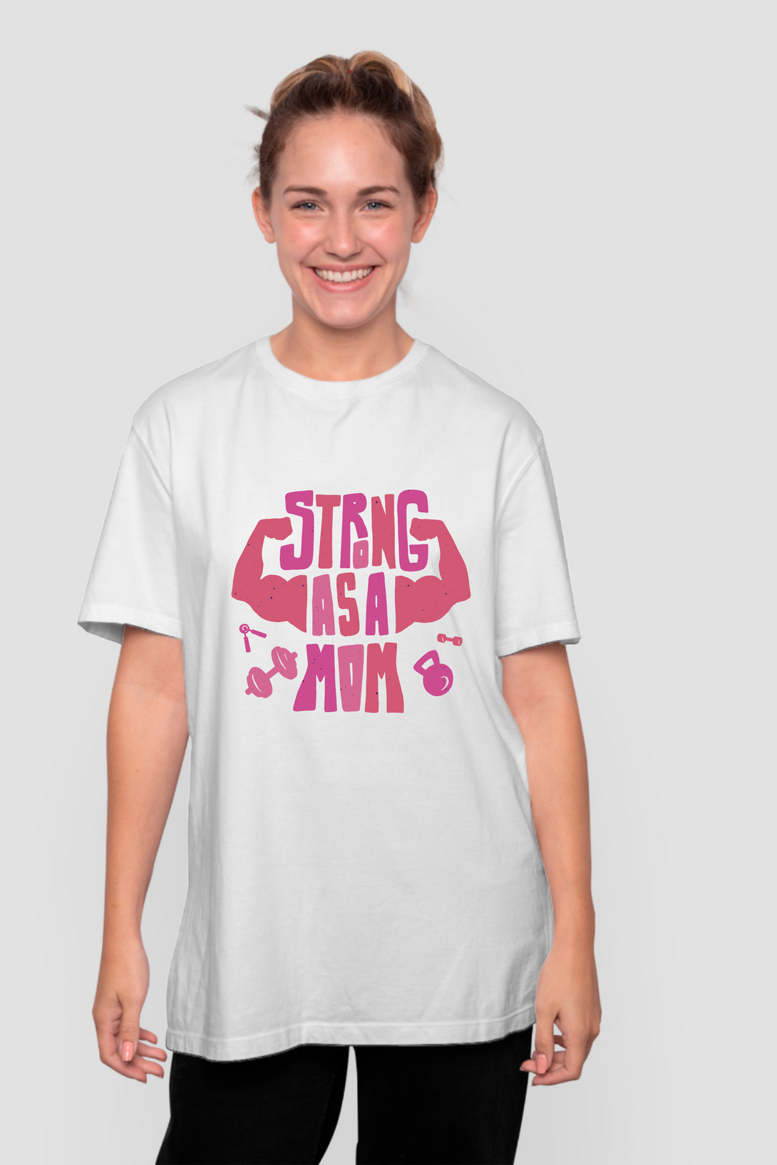 Strong Mom Gym Printed Oversized T-Shirt For Women - WowWaves - 8