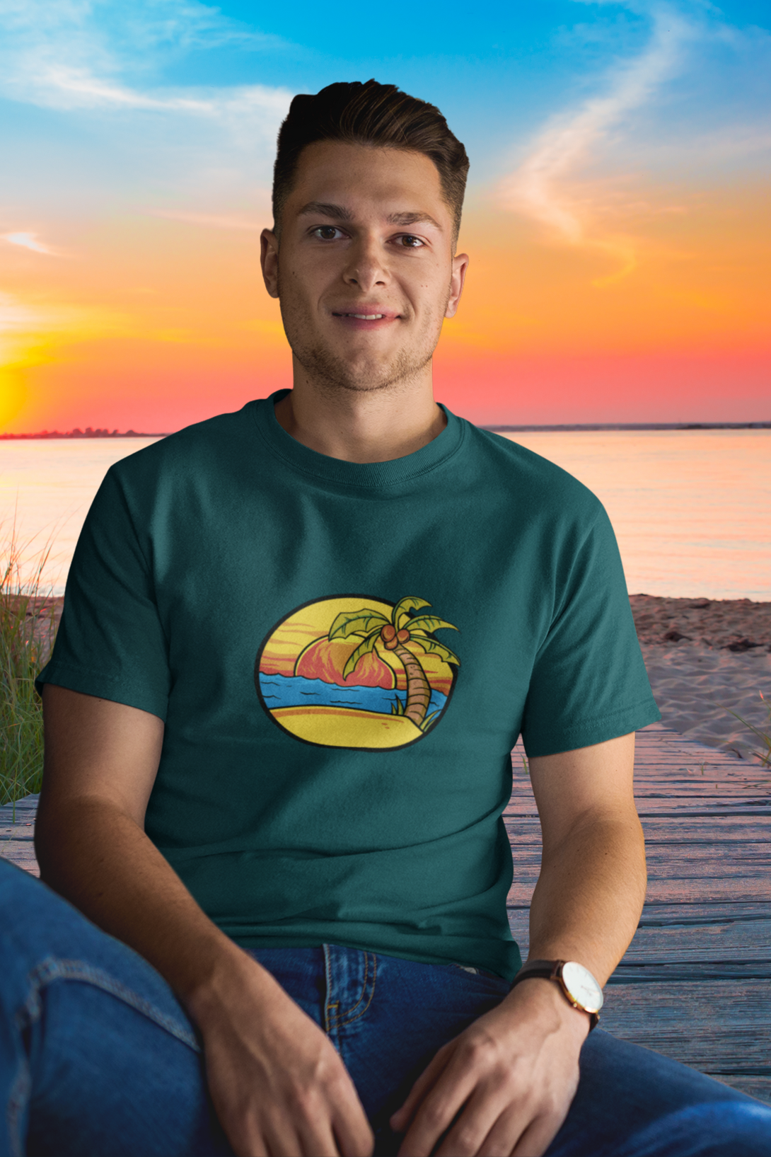 Summer Beach Sunset Printed T-Shirt For Men - WowWaves - 3