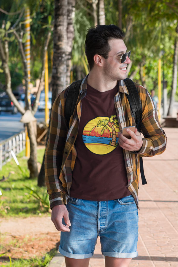 Summer Beach Sunset Printed T-Shirt For Men - WowWaves