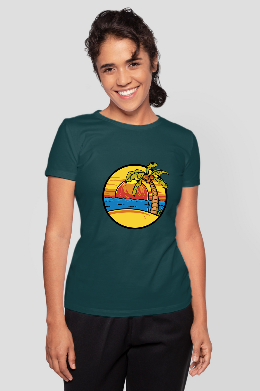 Summer Beach Sunset Printed T-Shirt For Women - WowWaves - 10
