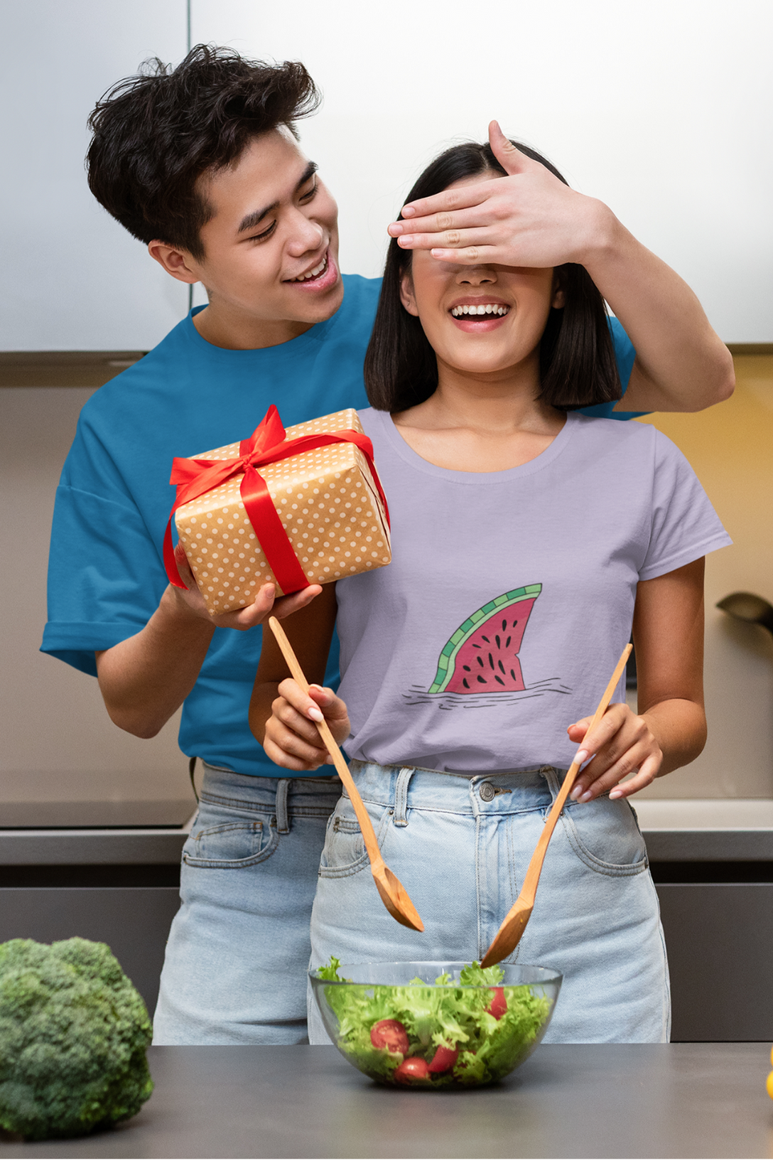 Watermelon Shark Fin Printed Scoop Neck T-Shirt For Women - WowWaves - 4