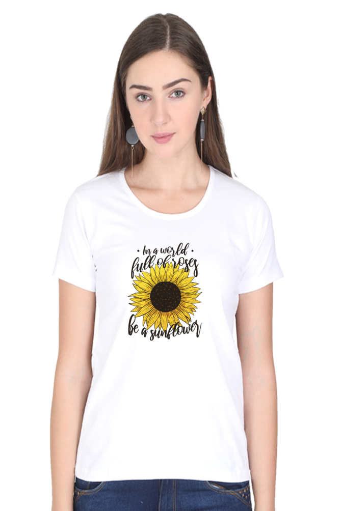 Sunflower Power Printed Scoop Neck T-Shirt For Women - WowWaves - 7