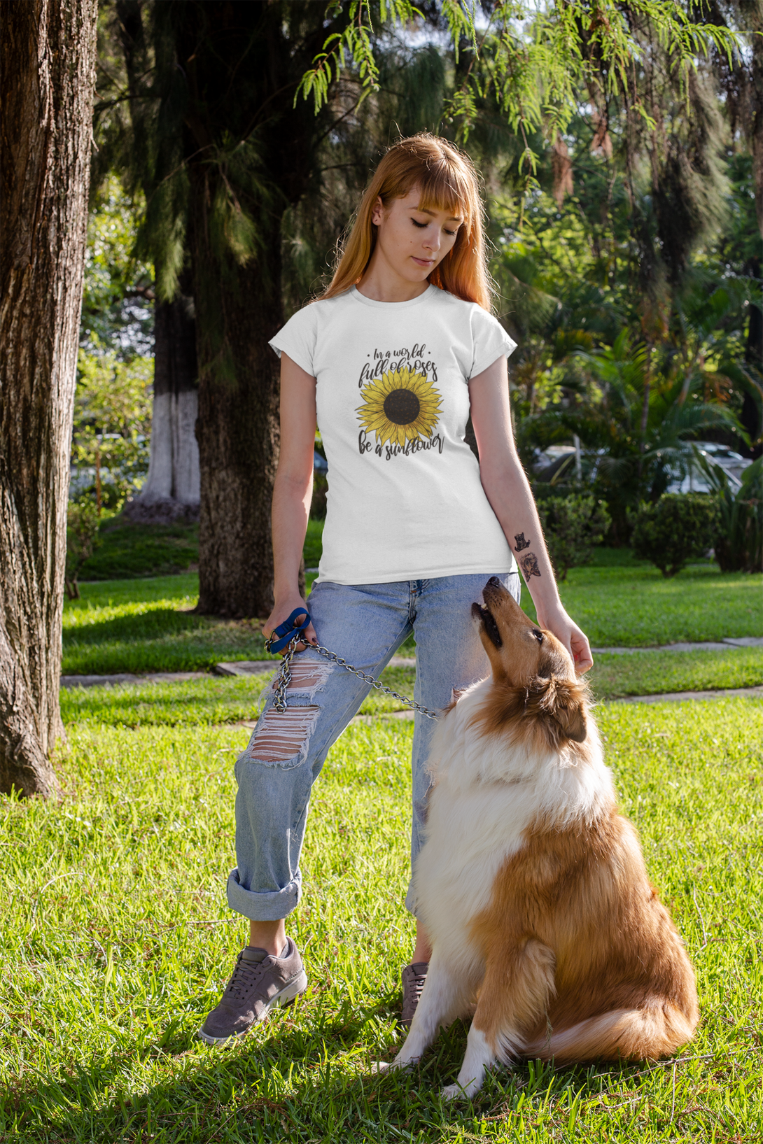 Sunflower Power Printed T-Shirt For Women - WowWaves - 3