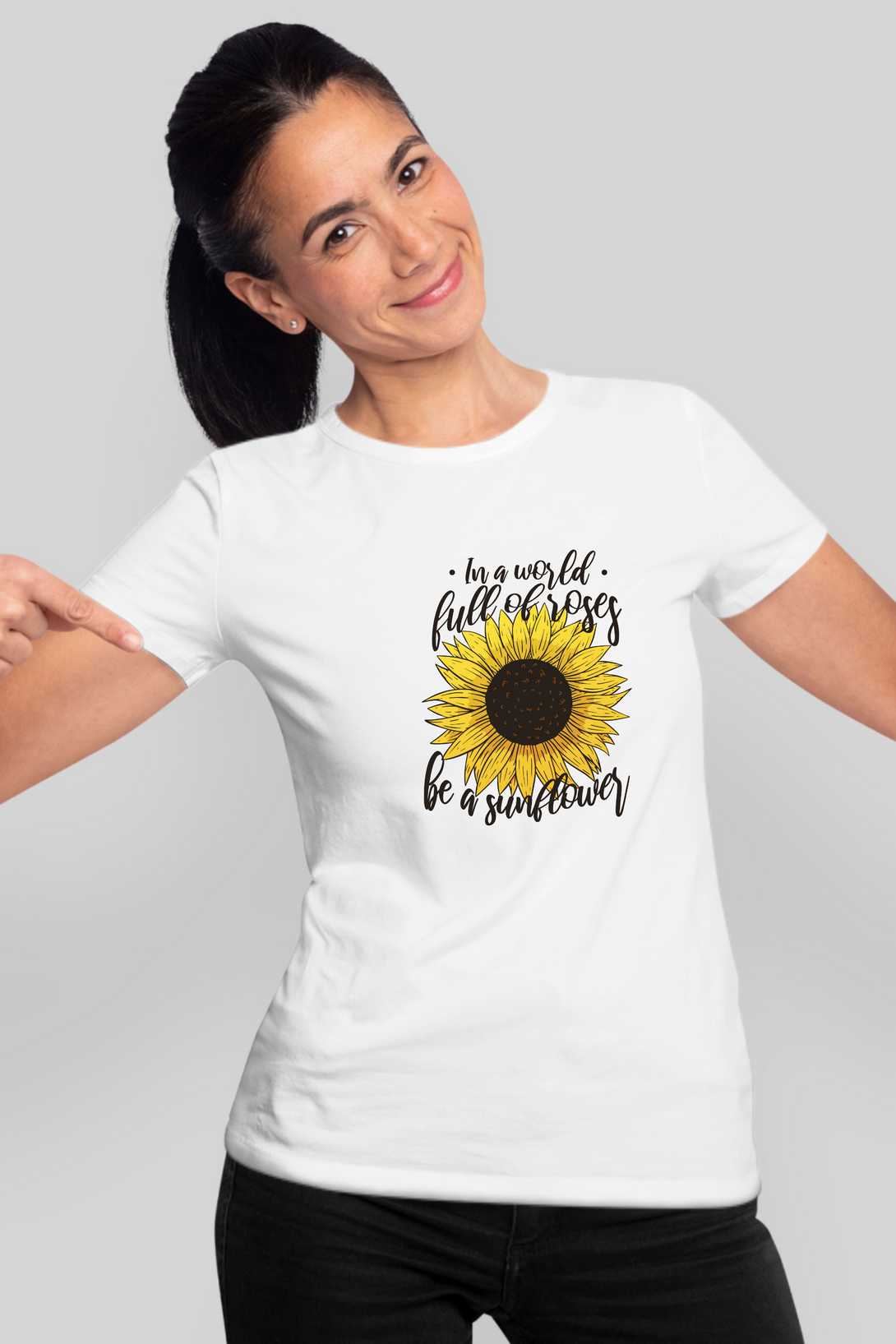 Sunflower Power Printed T-Shirt For Women - WowWaves - 8