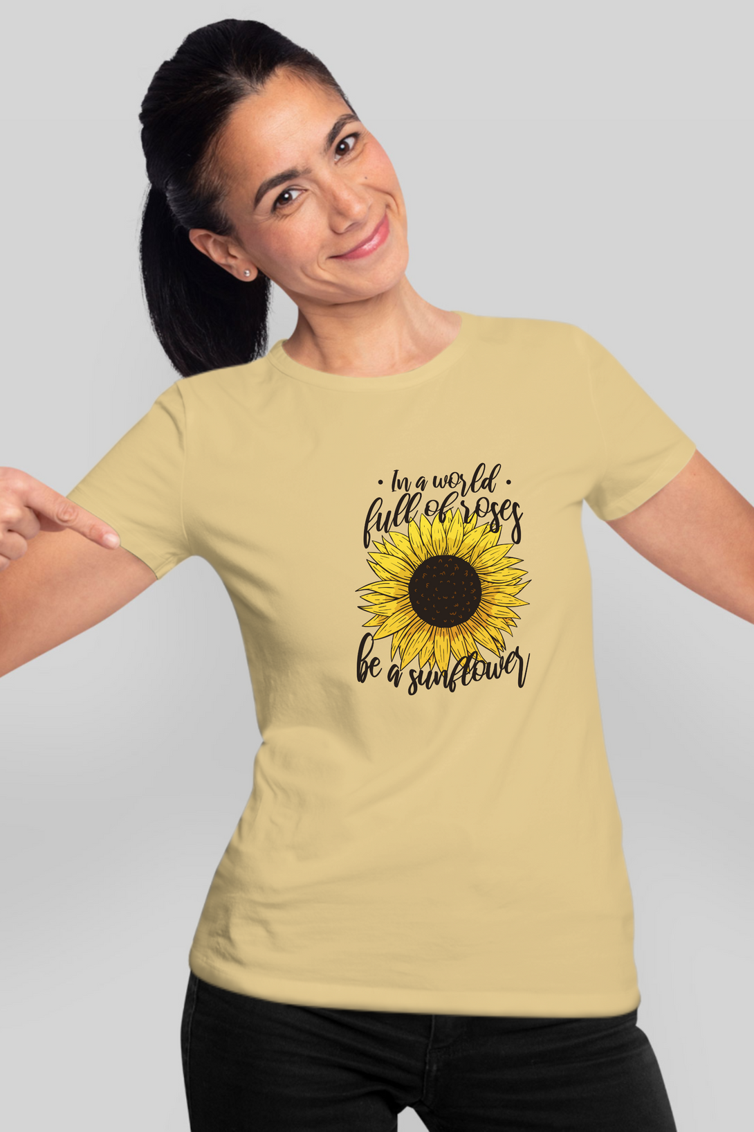 Sunflower Power Printed T-Shirt For Women - WowWaves - 9