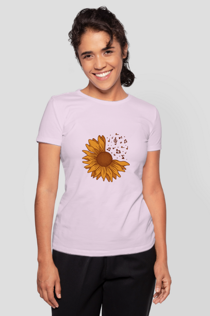 Musical Sunflower Printed T-Shirt For Women - WowWaves - 13