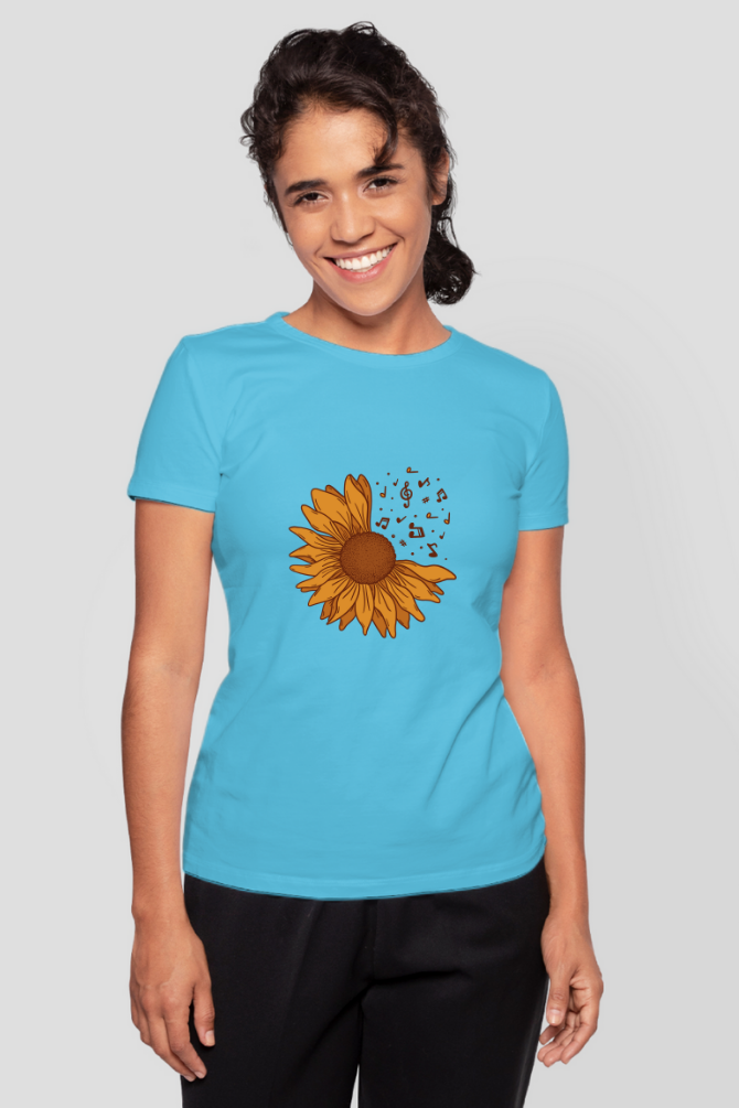Musical Sunflower Printed T-Shirt For Women - WowWaves - 9