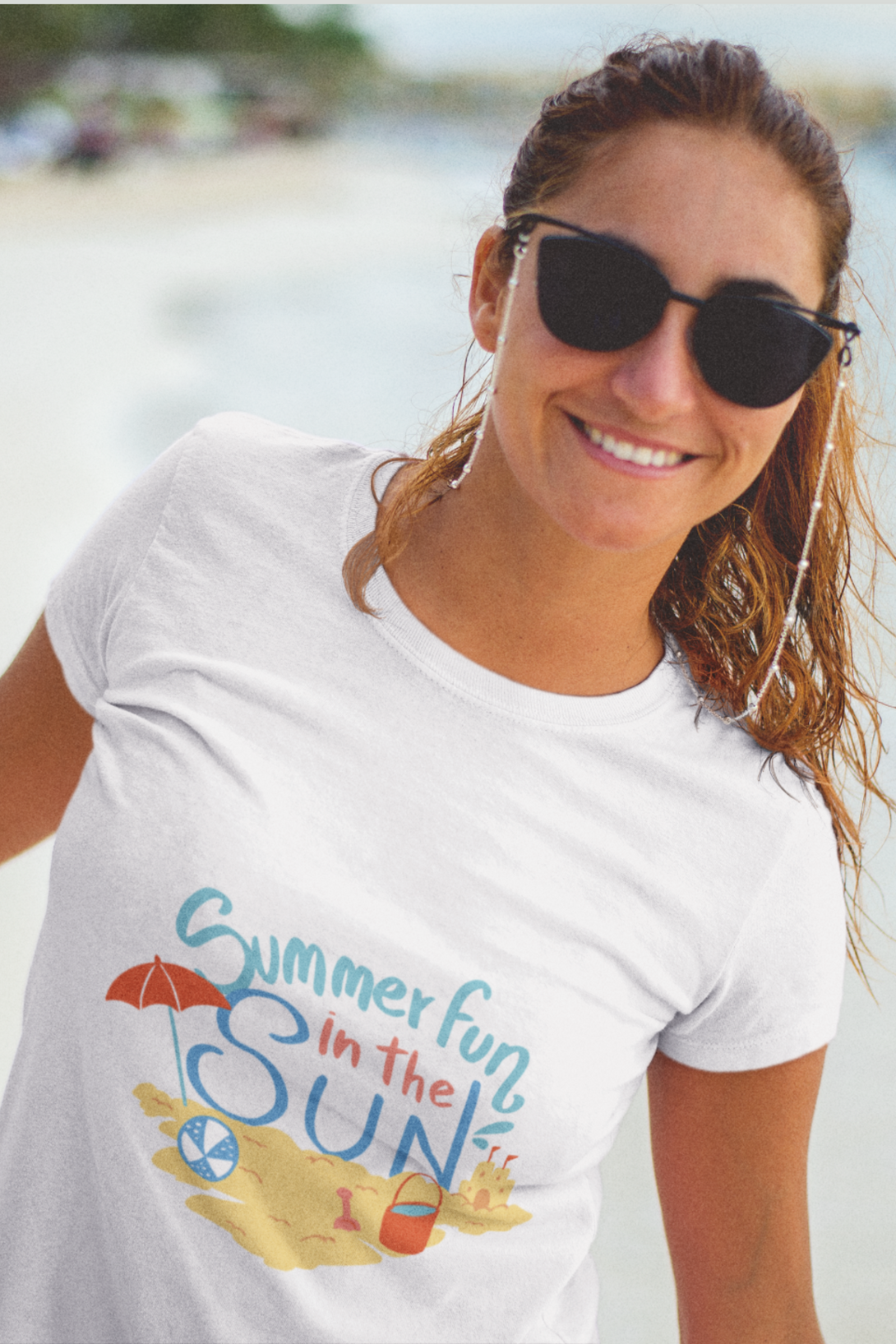 Summer Fun In The Sun White Printed T-Shirt For Women - WowWaves - 2