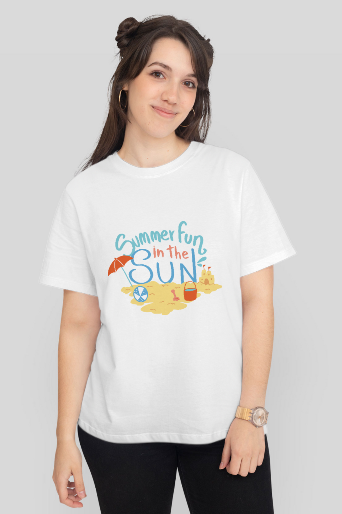 Summer Fun In The Sun White Printed T-Shirt For Women - WowWaves - 6