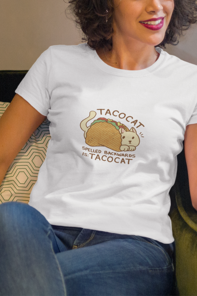 Cat In Taco Printed T-Shirt For Women - WowWaves - 4
