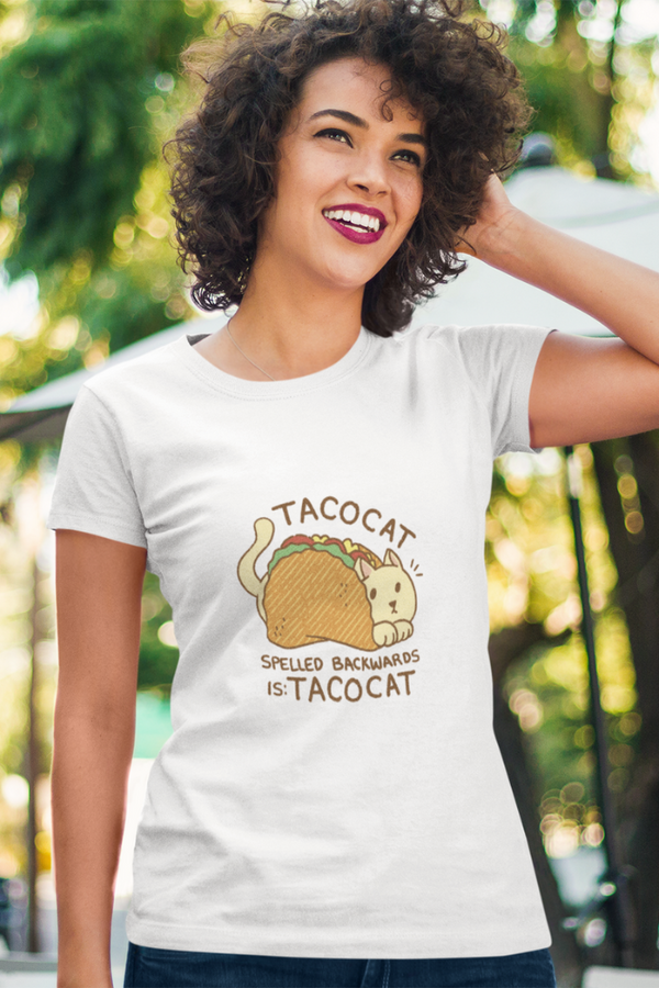 Cat In Taco Printed T-Shirt For Women - WowWaves