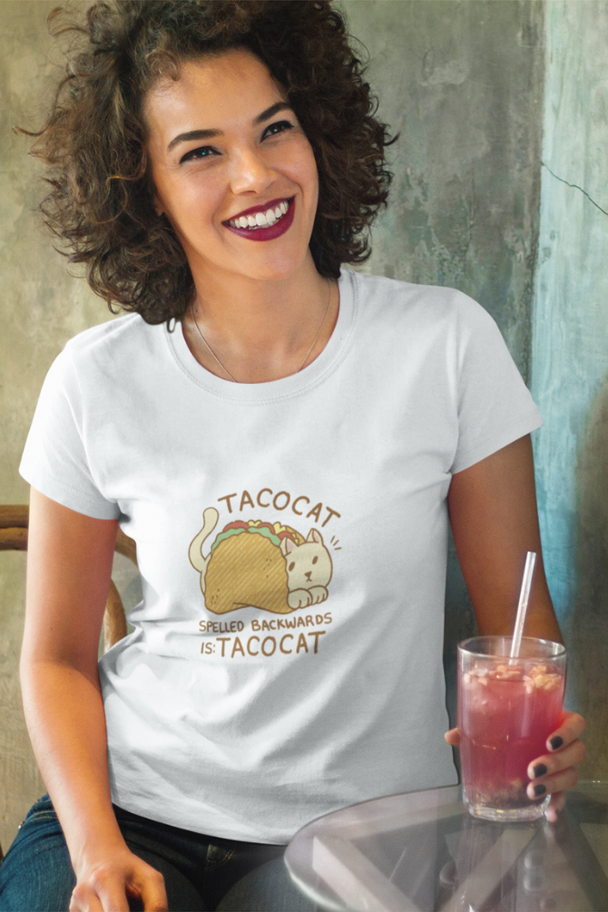 Cat In Taco Printed T-Shirt For Women - WowWaves - 2