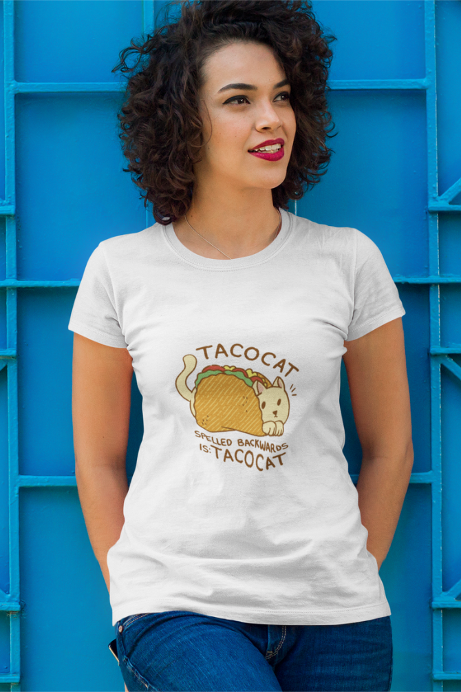 Cat In Taco Printed T-Shirt For Women - WowWaves - 3
