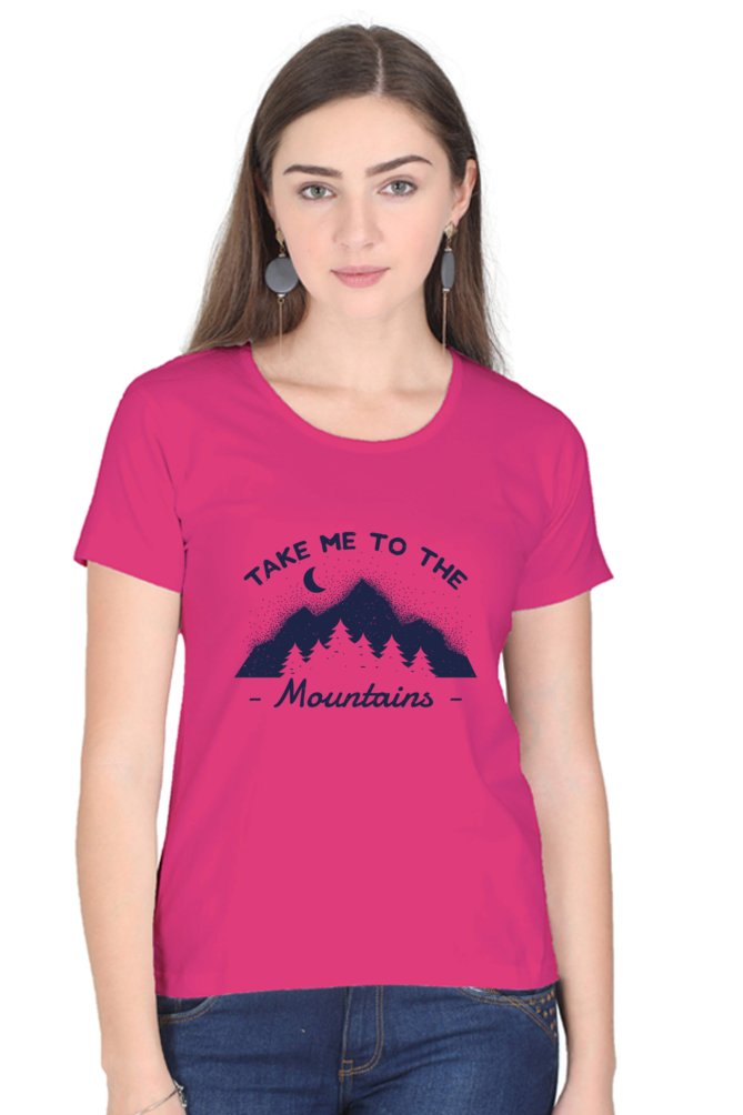 Take Me To The Mountains Printed Scoop Neck T-Shirt For Women - WowWaves - 8
