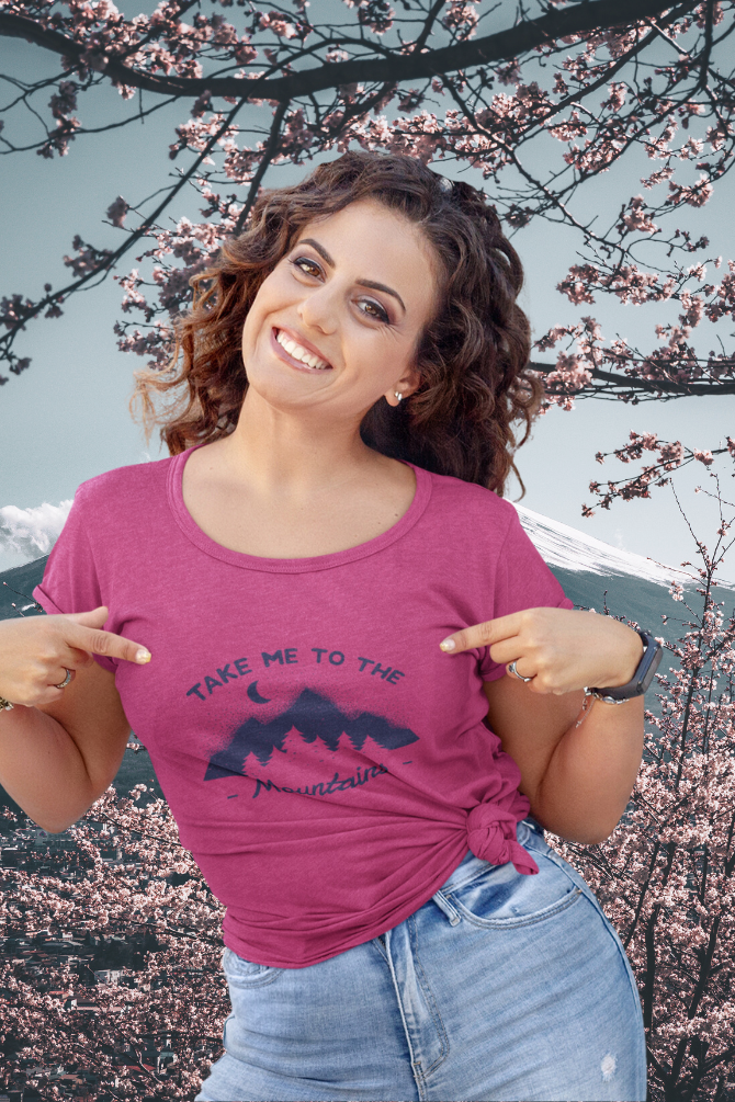 Take Me To The Mountains Printed Scoop Neck T-Shirt For Women - WowWaves - 3